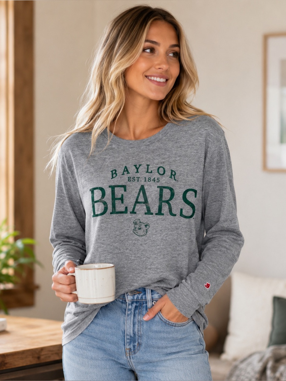Baylor University Bears Grey Long Sleeve Spirit Tee Sz Small Collegiate